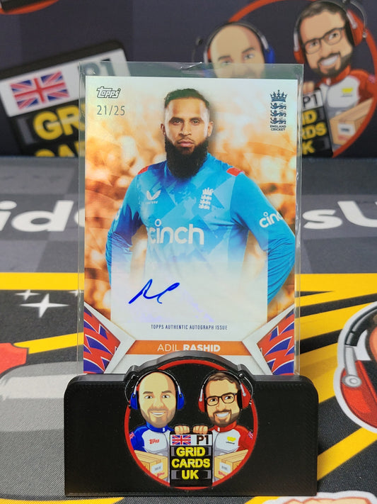 Adil Rashid AUTO 21/25 Orange - Topps England Cricket Set 2024