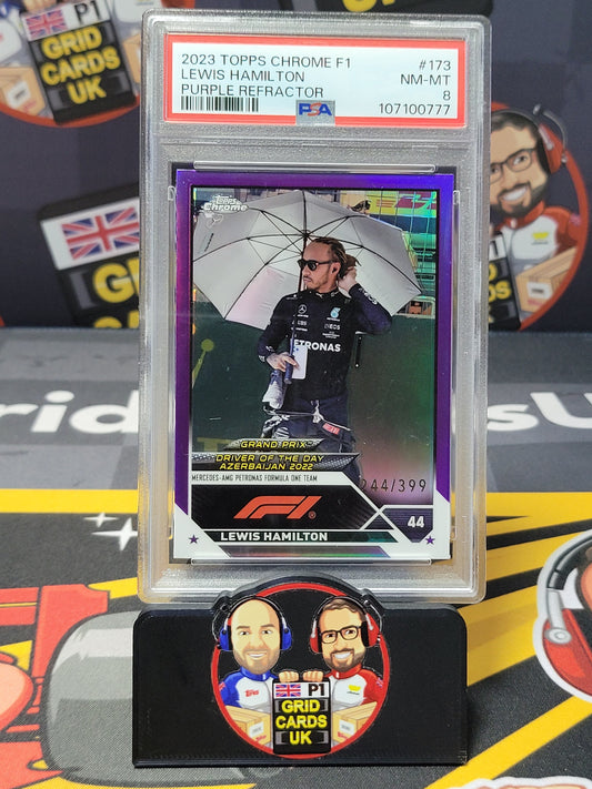 Lewis Hamilton 244/399 Purple - PSA 8 #173 - 2023 Topps Chrome F1 - Graded Slab Cert: 10710077