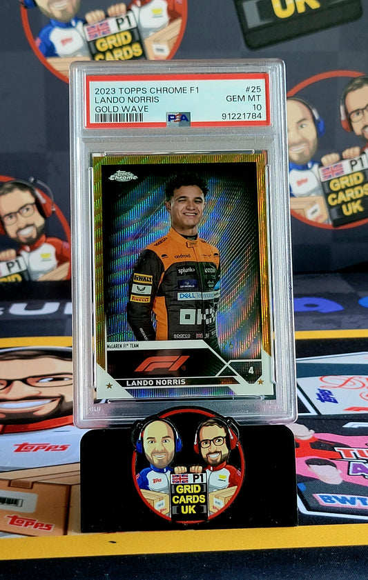 Lando Norris 26/50 Gold Wave - PSA 10 #25 - 2023 Topps Chrome F1 - Graded Slab Cert: 91221784