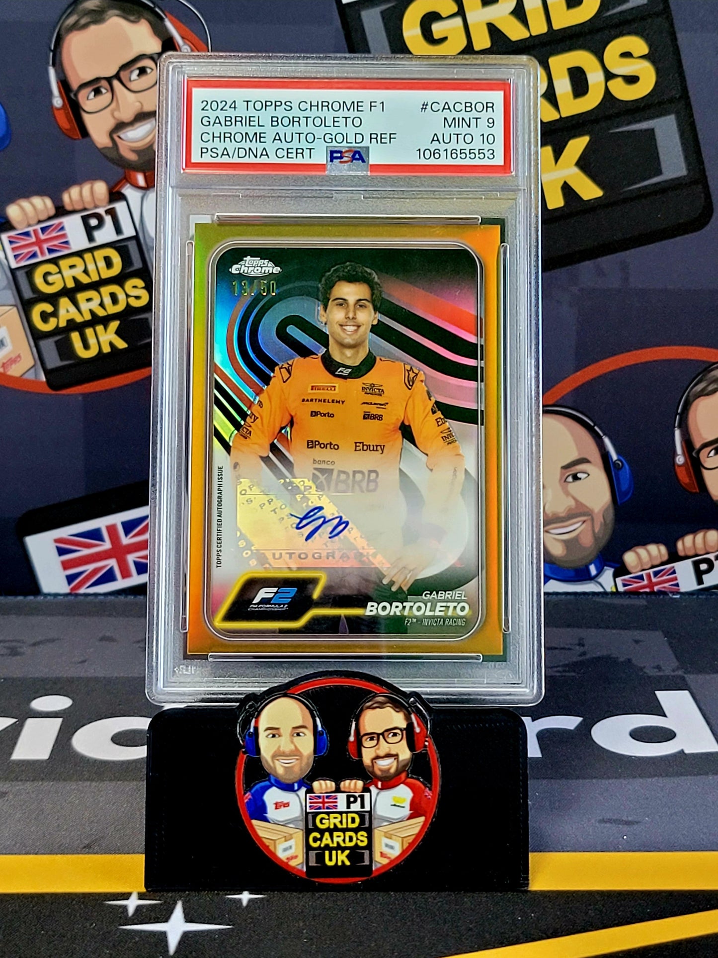 Gabriel Bortoleto Auto 13/50 Gold Ref - PSA 10 #CACBOR - Topps Chrome F1 2024 - Graded Slab Cert: 106165553