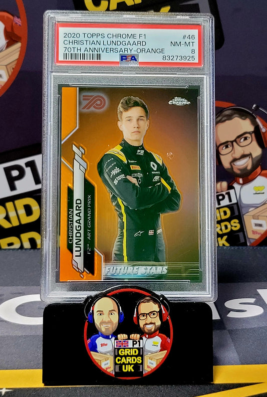 Christian Lundgaard  Orange - PSA 8 #46 - Topps Chrome F1 2020 - Graded Slab Cert: 83273925