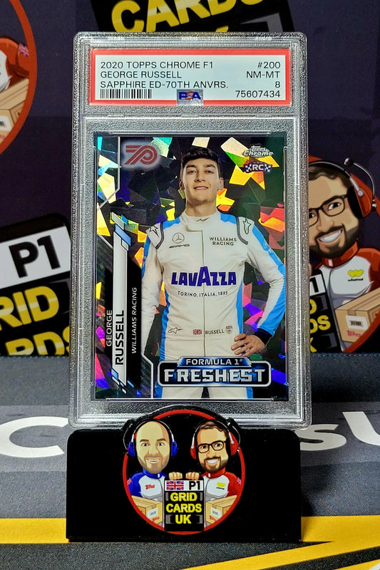 George Russell 69/70 Sapphire  - PSA 8 #200/RC - Topps Chrome F1 2020 - Graded Slab Cert: 75607432