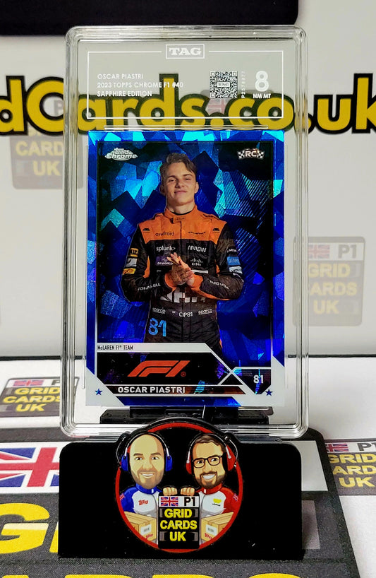 Oscar Piastri  Blue Sapphire - TAG 8 #40(RC) - Topps Chrome F1 2023 - Graded Slab Cert: P2578977