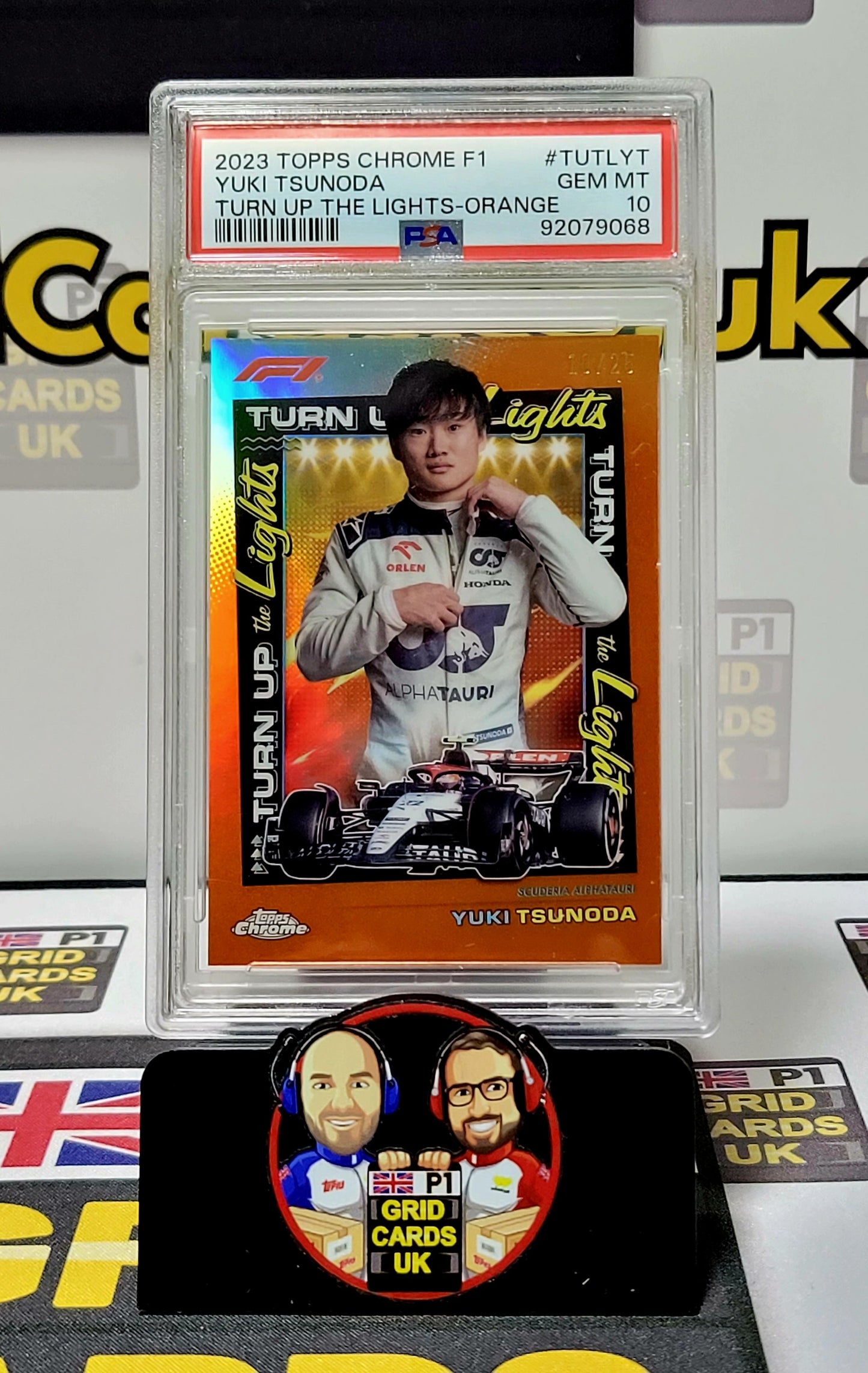 Yuki Tsunoda 10/25 Orange - PSA 10 Turn up the Lights - Topps Chrome F1 2023 - Graded Slab Cert: 92079068