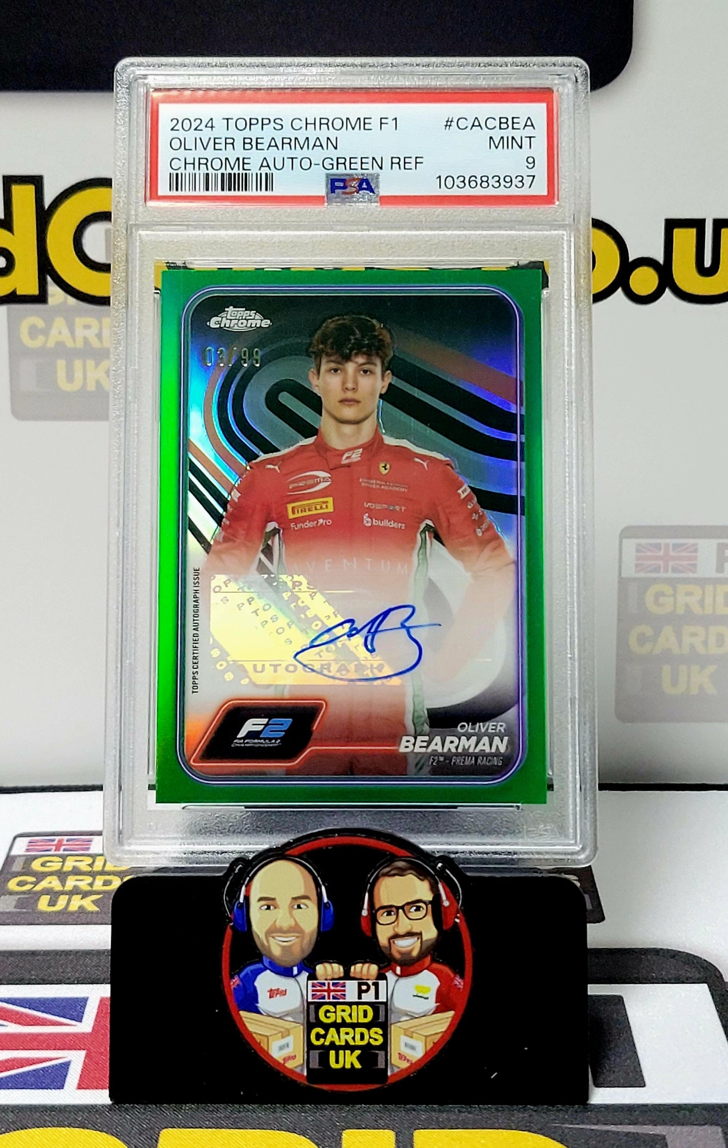 Oliver Bearman 03/99 Green Refractor  - PSA 9 Auto - Topps Chrome F1 2024 - Graded Slab Cert: 103683937