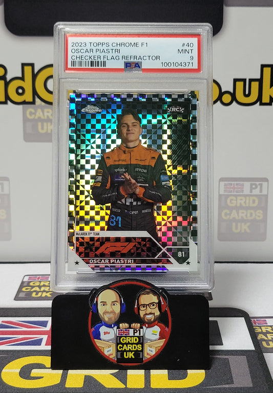 Oscar Piastri RC Rookie  Checker Flag Refractor  - PSA 9 #40 - Topps Chrome F1 2023 - Graded Slab Cert: 100104371