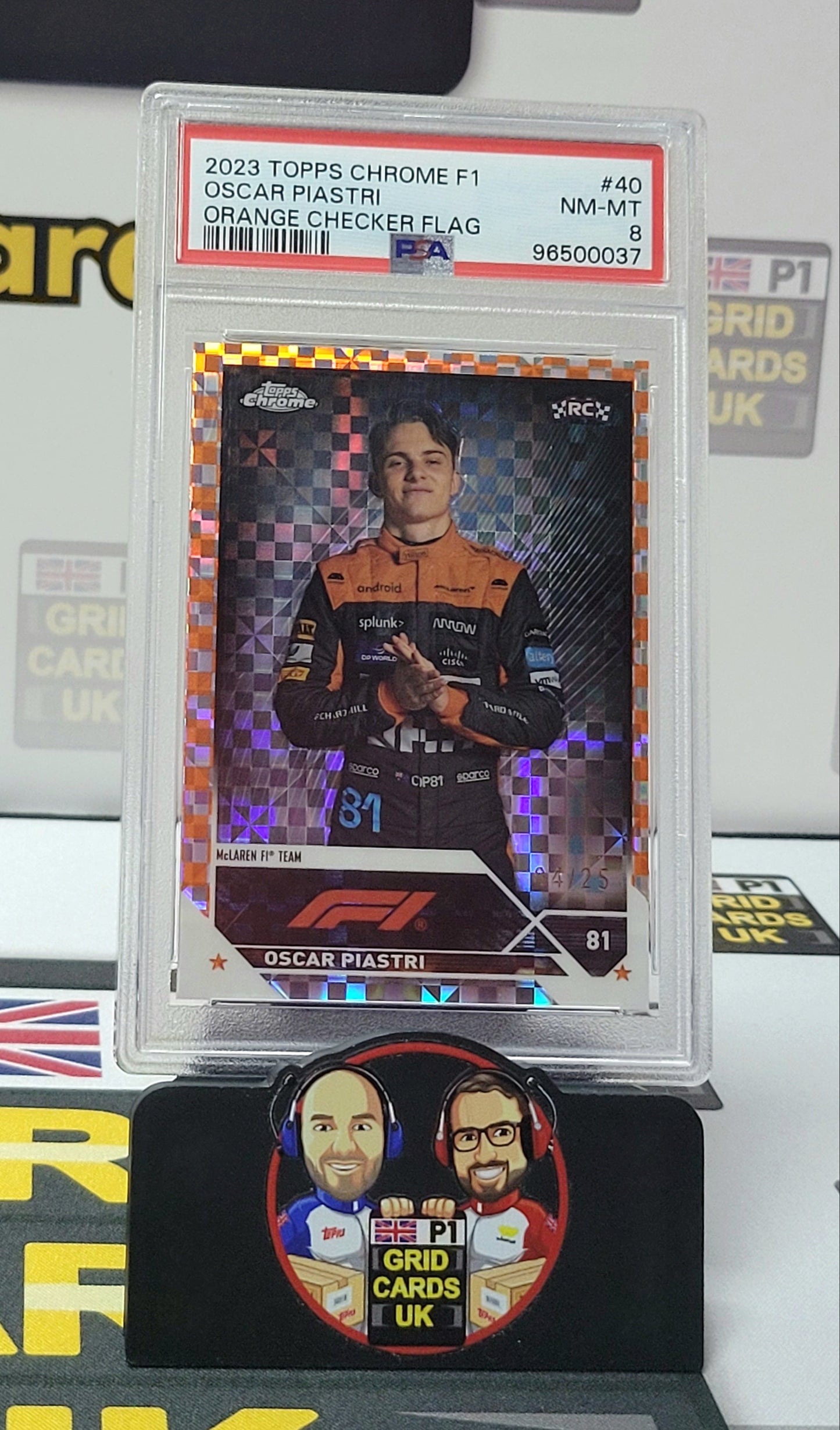 Oscar Piastri 04/25 Orange Checker Flag – PSA 8 #40 – Topps F1 Chrome 2023 – Graded Card Cert 96500037