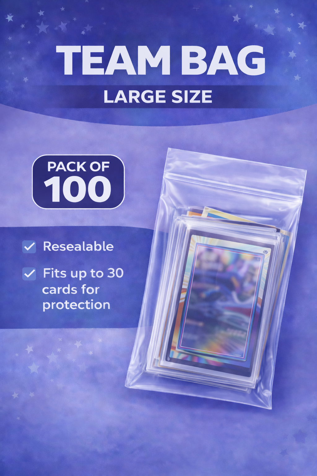 Team Bags Large Size - Pack of 100 (Brand May Vary) - Resealable - Fits up to 30 cards for protection