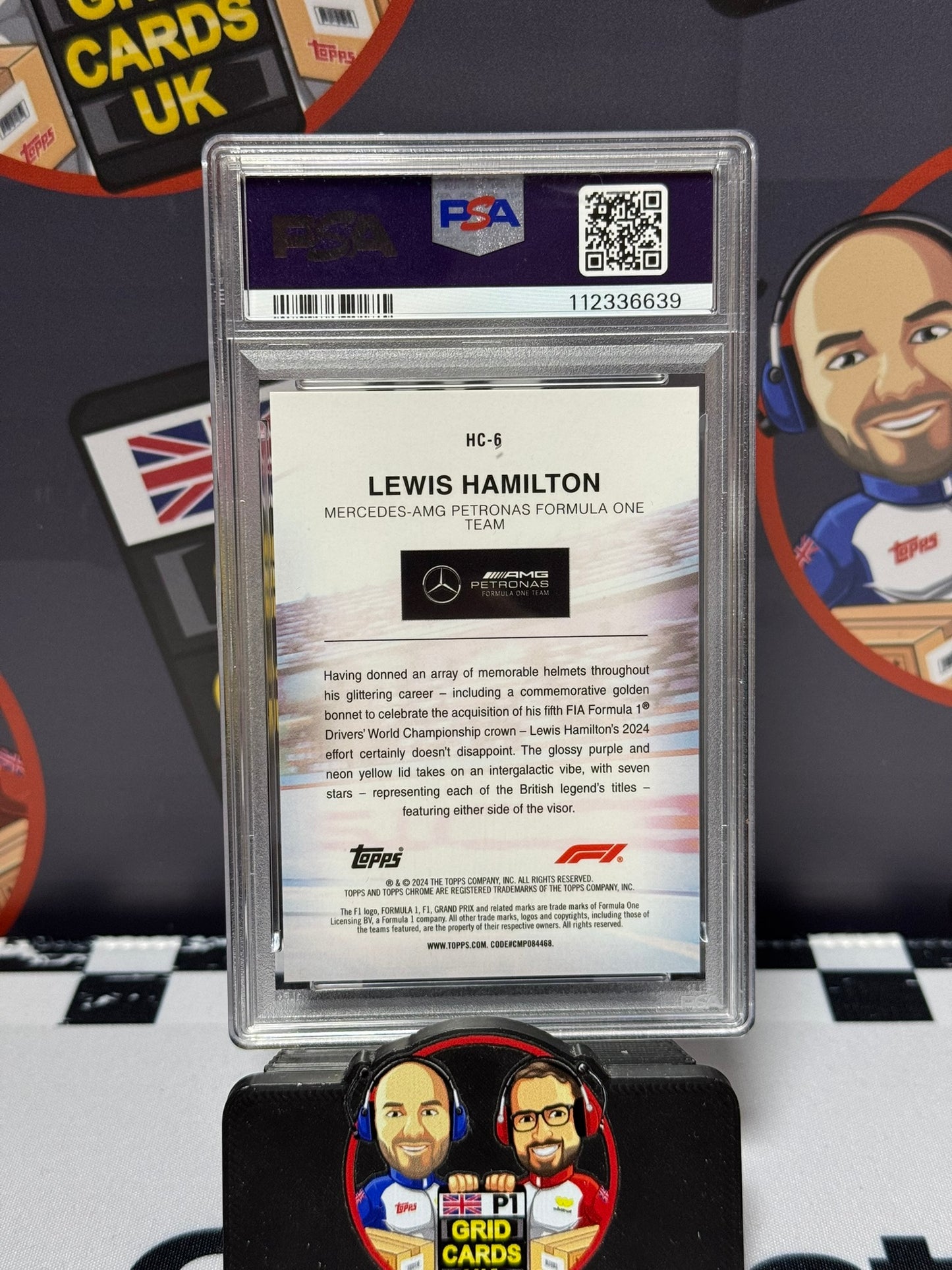 Lewis Hamilton BLACK 06/10 - Topps 2024 Chrome Logofractor Helmet Collection - PSA 9