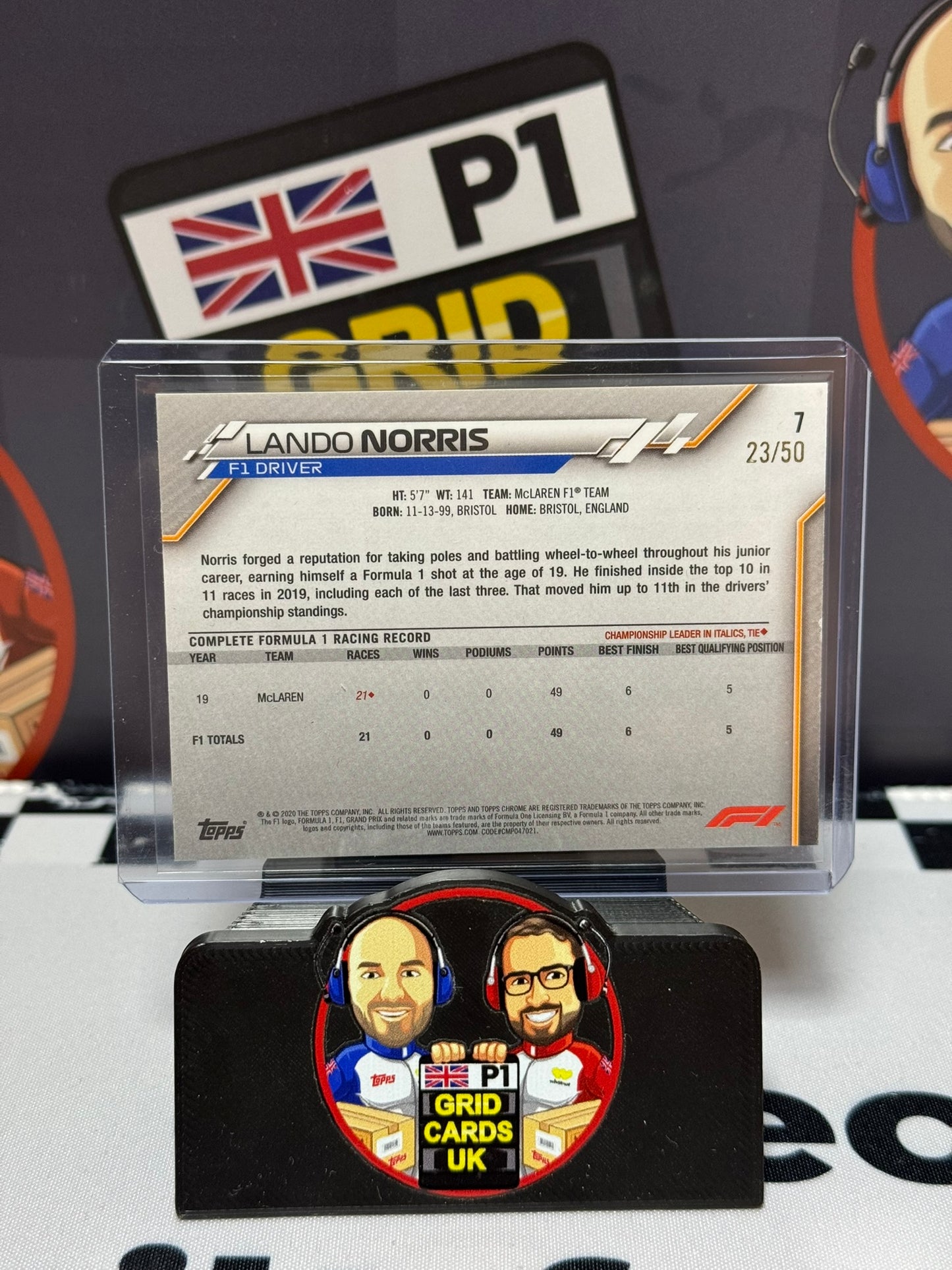 Lando Norris GOLD 23/50 Rookie RC - Topps 2020 Chrome Sapphire