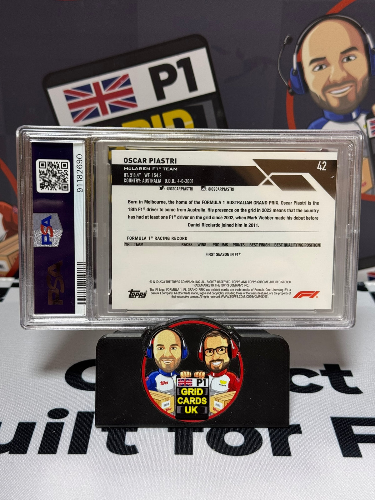 Oscar Piastri Car RED CHECKER FLAG /5 Rookie RC - Topps 2023 Chrome - PSA 9