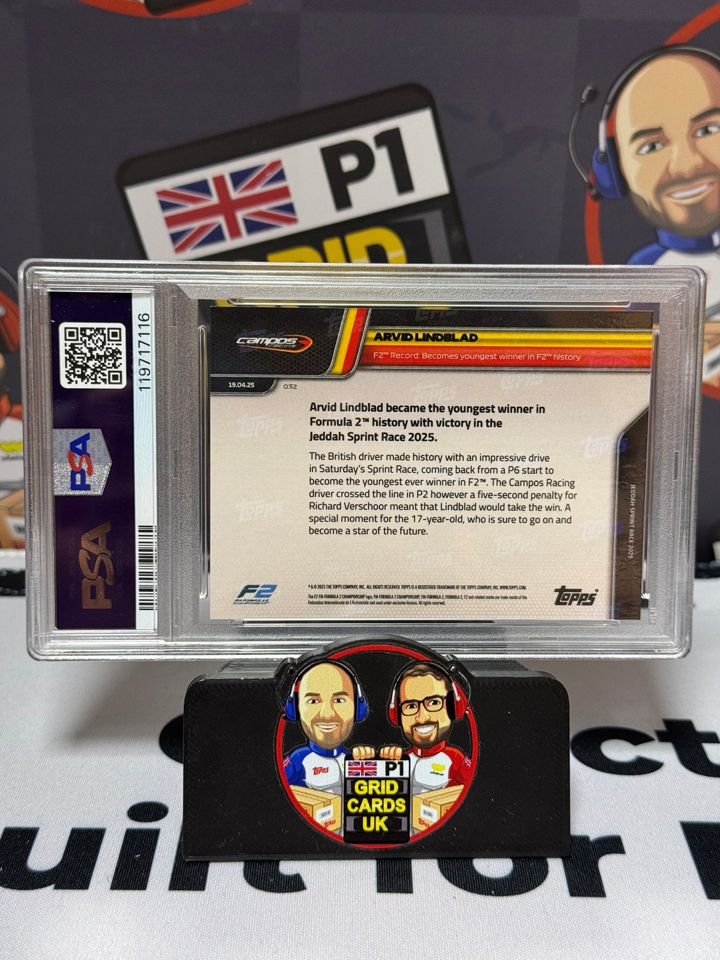 Arvid Lindblad Youngest F2 Winner ORANGE 23/25 - Topps 2025 NOW - PSA 8