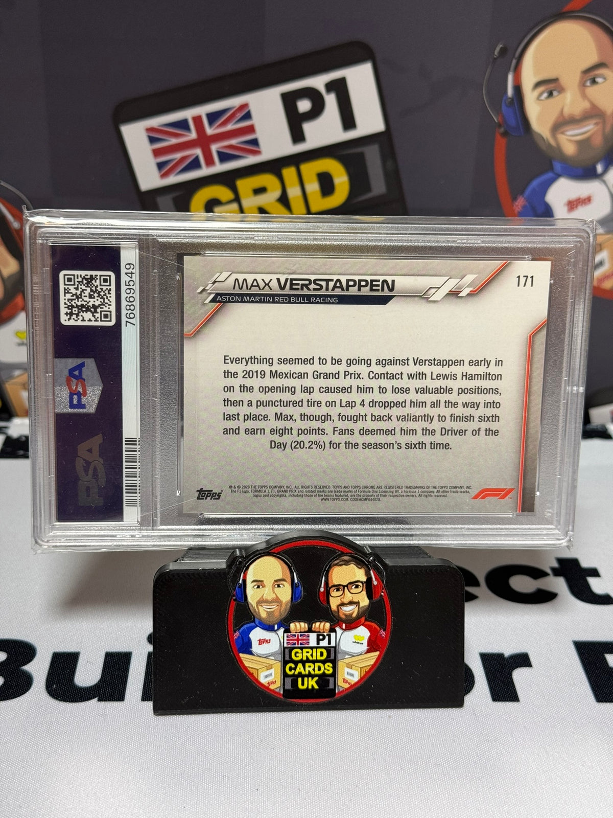 Max Verstappen Mexico Driver of the Day ORANGE 70th Anniversary - Topps 2020 Chrome - PSA 8