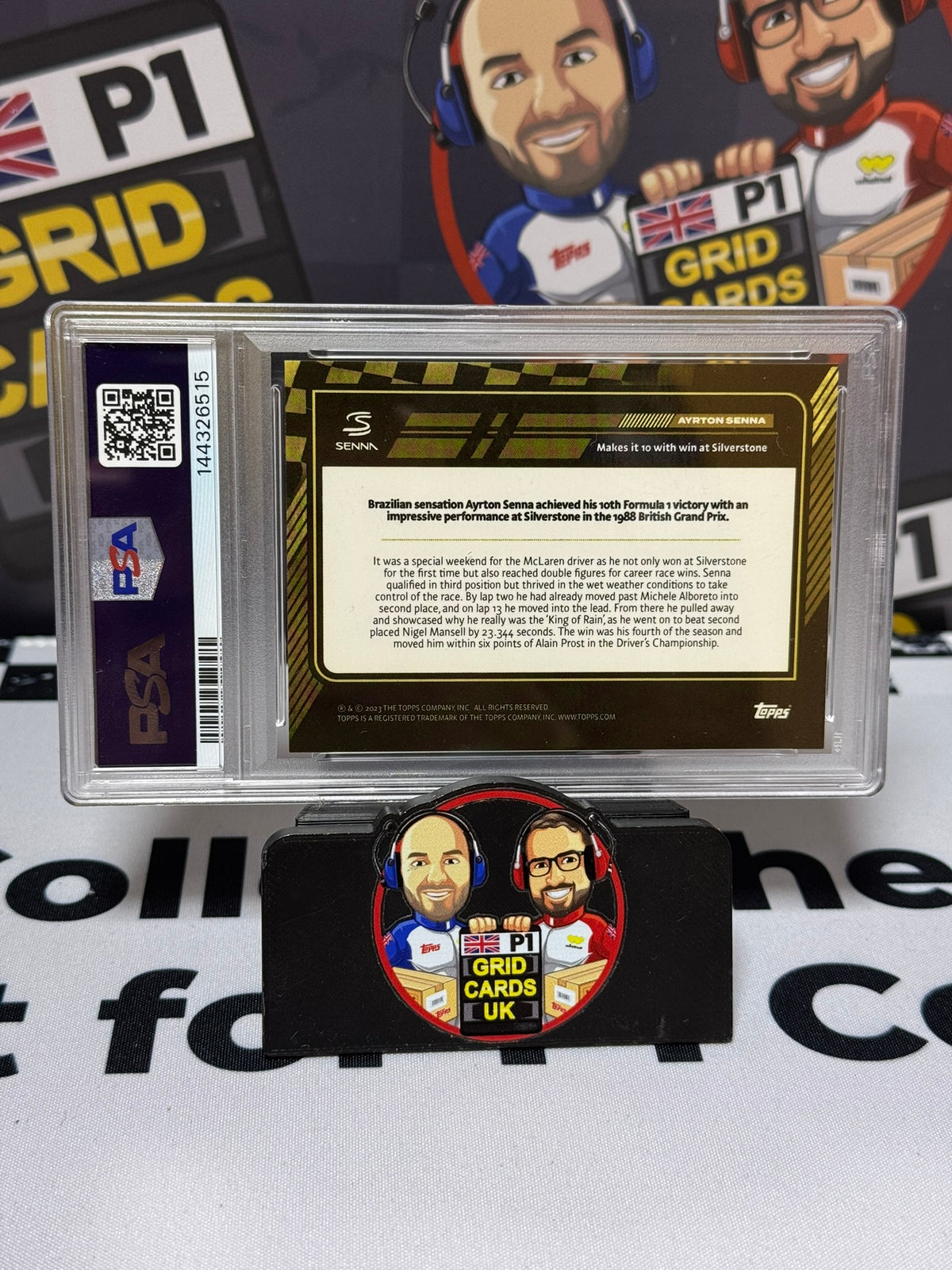 Ayrton Senna Win 10 at Silverstone GOLD 1/1 - Topps 2023 The Story of Senna - PSA 8