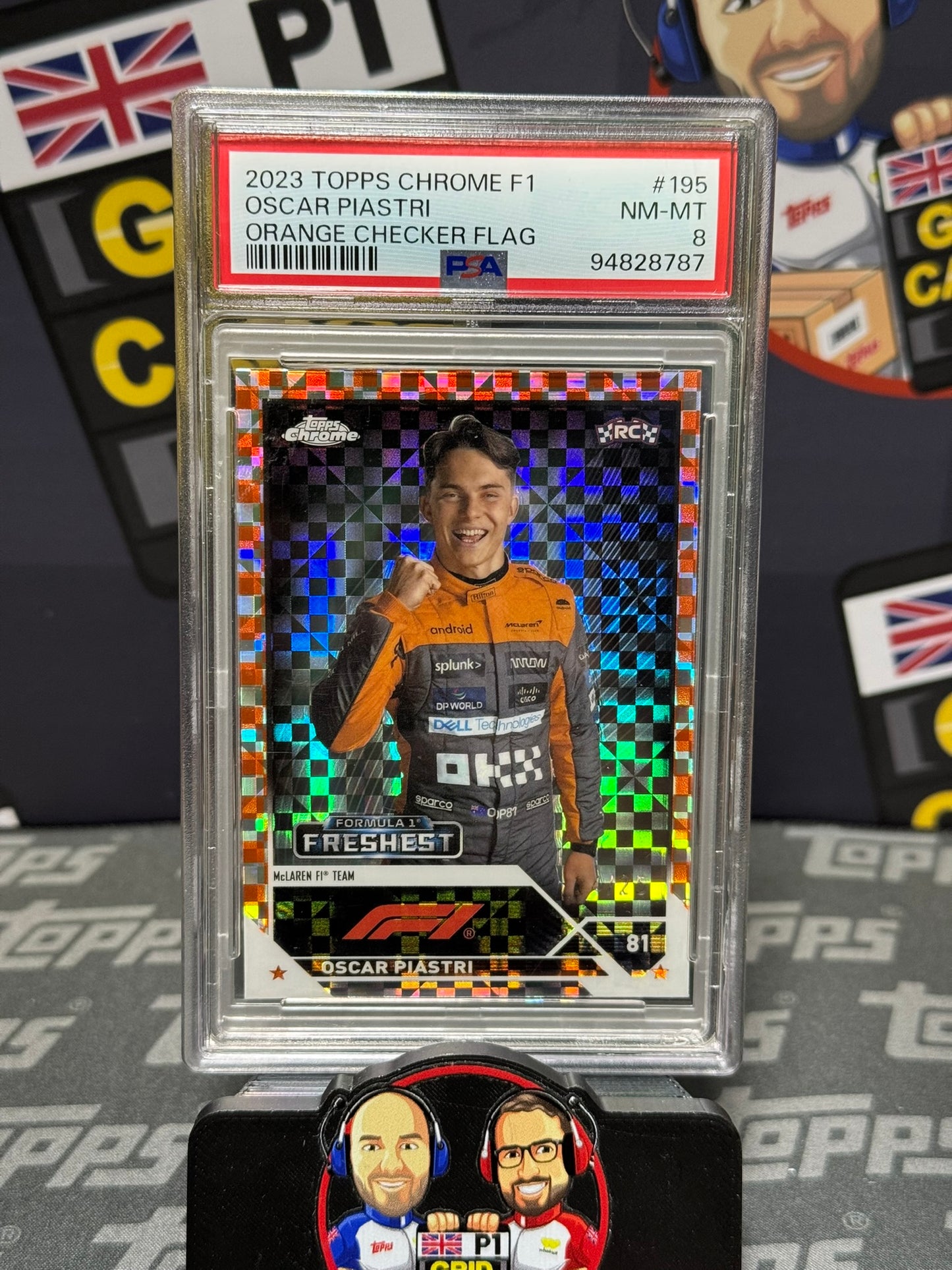 Oscar Piastri 24/25 Orange Checker Flag – PSA 8 #195 – Topps F1 Chrome 2023 – Graded Card Cert 94828787
