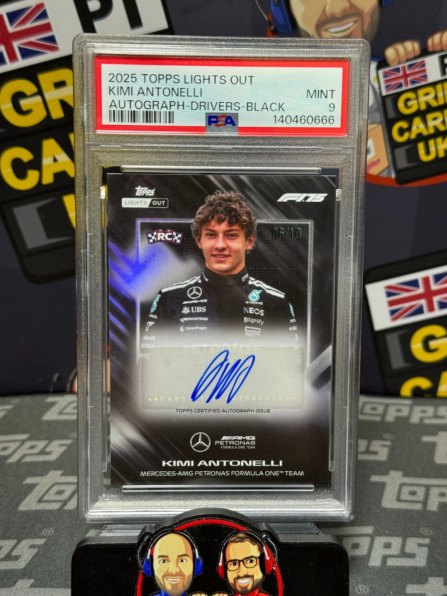 Kimi Antonelli AUTO Black 6/10 RC Rookie PSA 9 - Topps F1 Lights Out 2025 Graded Slab Card