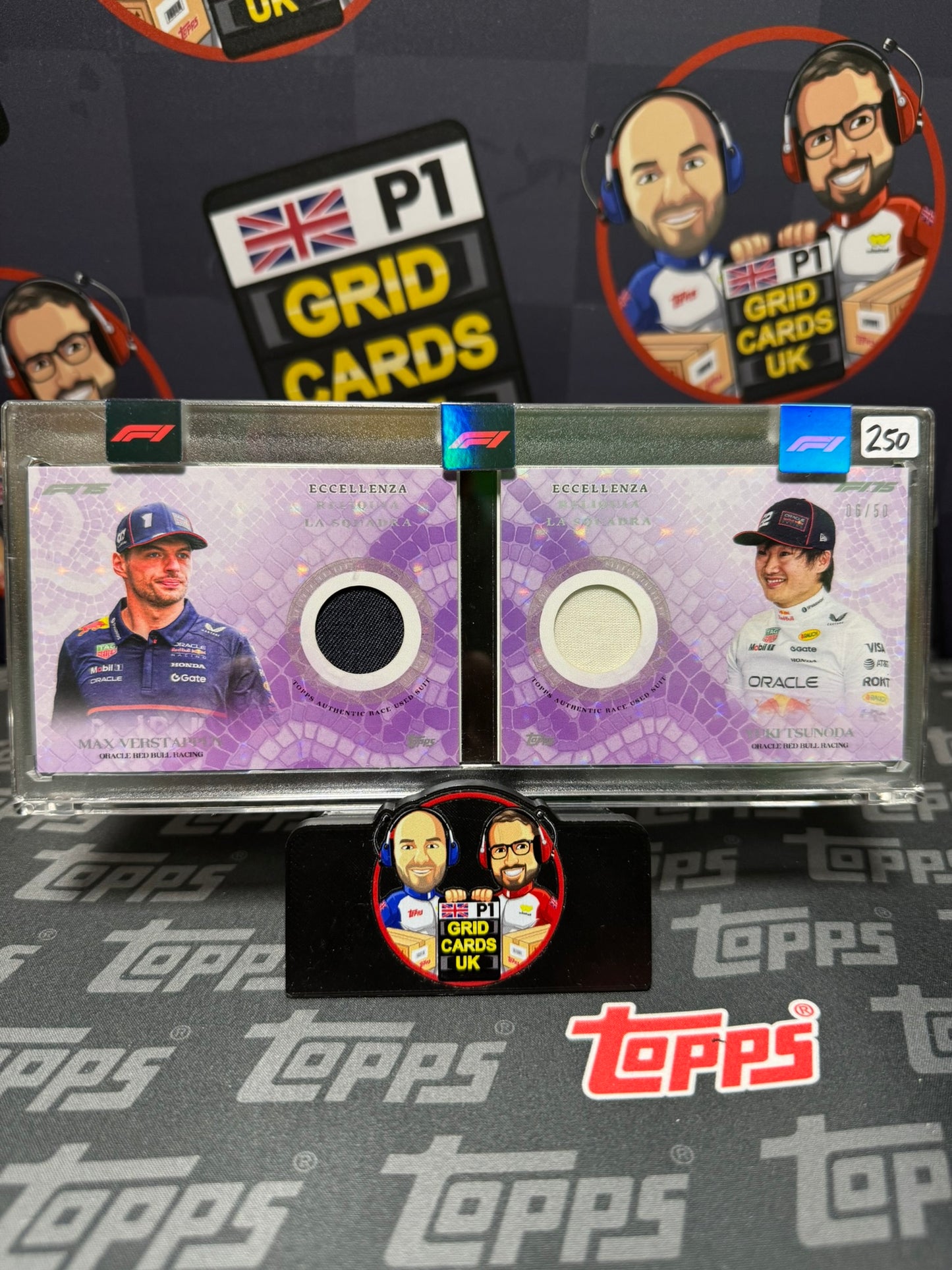 RedBull Dual Booklet Relic Max Verstappen / Yuki Purple 6/50 - Topps F1 Eccellenza 2025