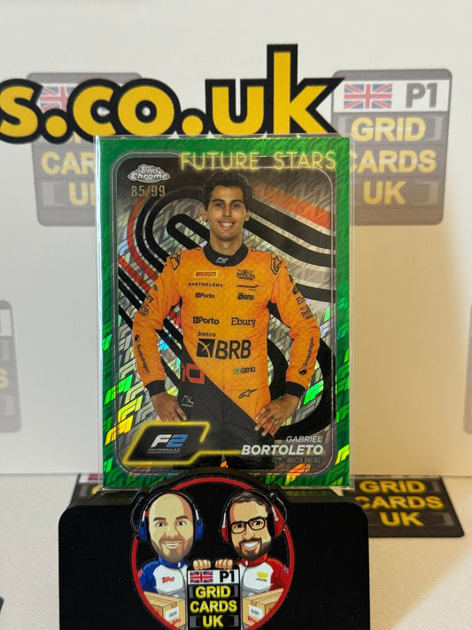 Gabriel Bortoleto Portrait 85/99 Green - Topps F1 Chrome Logo Fractor 2024