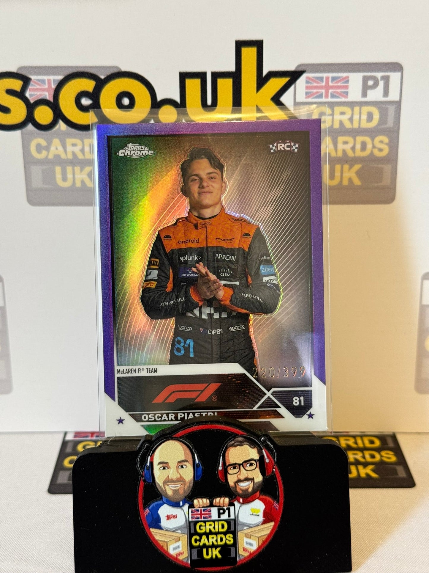 Oscar Piastri Purple RC Rookie 220/399 #40 - Topps F1 Chrome 2023