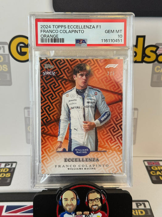 Franco Colapinto - 3/5 Orange Portrait RC Rookie PSA 10 - Topps F1 Eccellenza 2024 - Graded Cert: 116110451