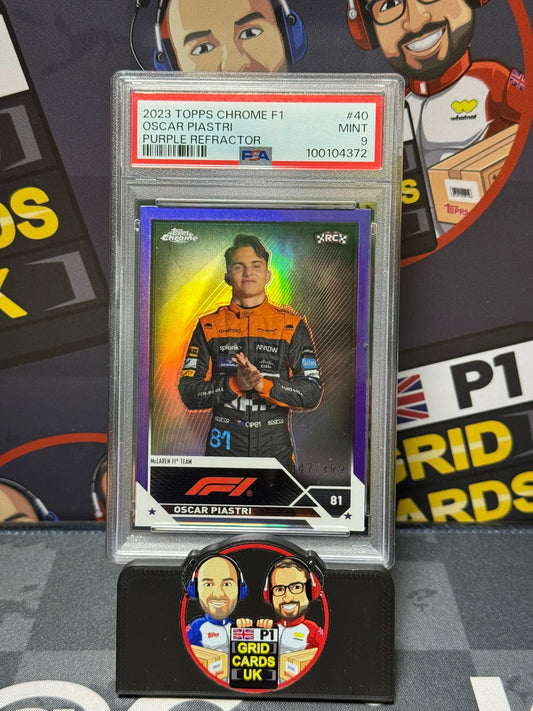 Oscar Piastri RC Rookie Portrait 147/399 Purple - PSA 9 #40 - Topps F1 Chrome 2023 - Graded Slab Cert: 100104372