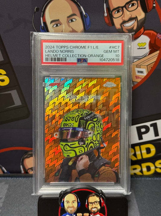 Lando Norris Helmet 18/25 Orange - PSA 10 #HC7 - Topps F1 Logo Fractor 2024 - Graded Slab Cert: 104720518