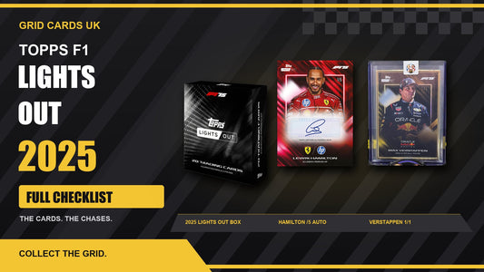Topps F1 Lights Out 2025 – Checklist and Guide! – product box and featured cards
