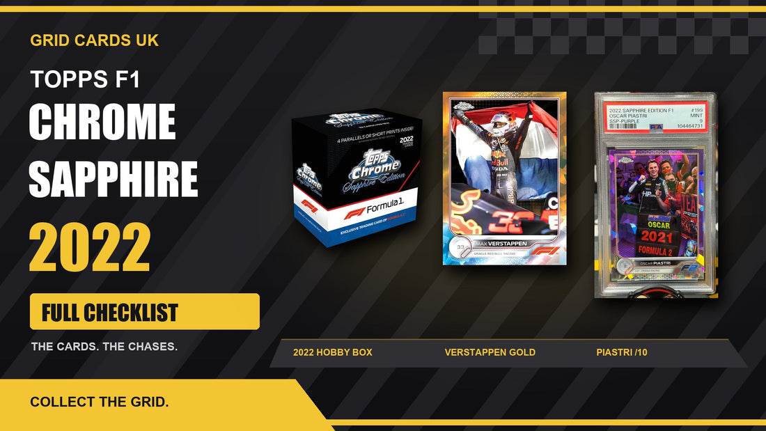Topps F1 Chrome Sapphire 2022 Cards Checklist — real product and chase cards