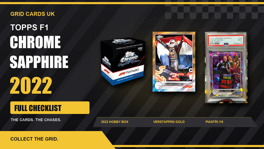 Topps F1 Chrome Sapphire 2022 Cards Checklist — real product and chase cards