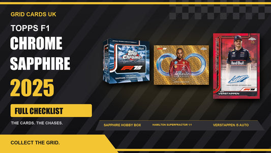 Topps F1 Sapphire 2025 – Checklist and Guide! – product box and chase cards