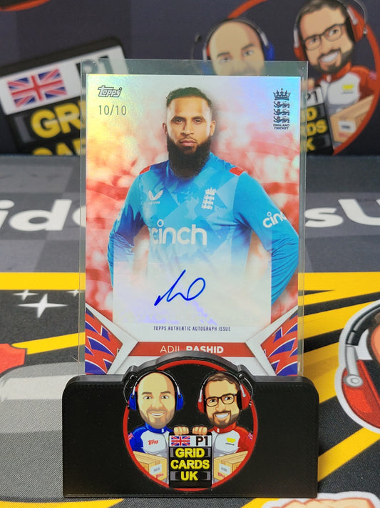 Adil Rashid AUTO 10/10 Red - Topps England Cricket Set 2024