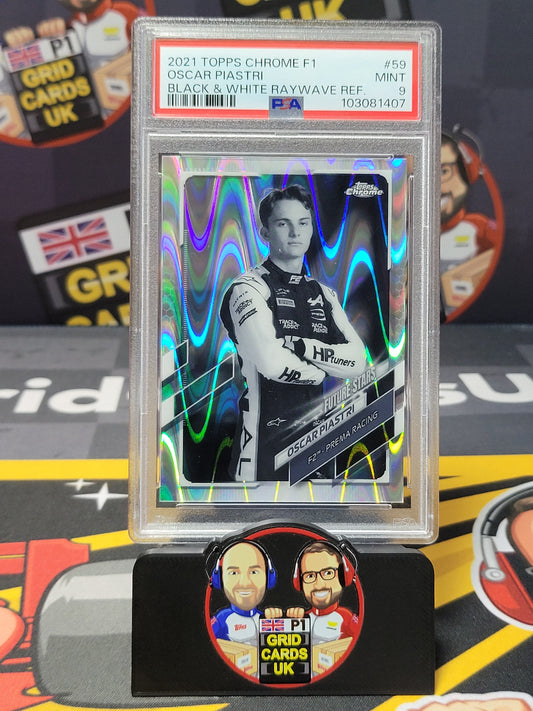 Oscar Piastri  Black & White Raywave - PSA 9 #59 - 2021 Topps Chrome F1 - Graded Slab Cert: 103081407