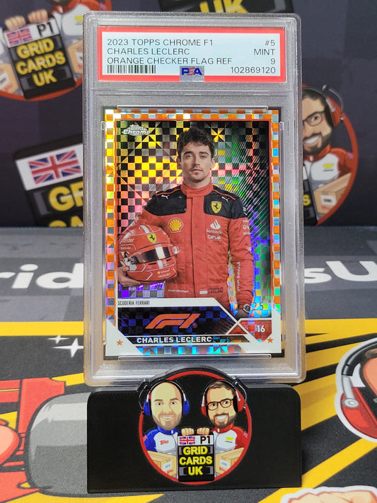 Charles leclerc 24/25 Orange Checker flag - PSA 9 #5 - 2023 Topps Chrome F1 - Graded Slab Cert: 102869120