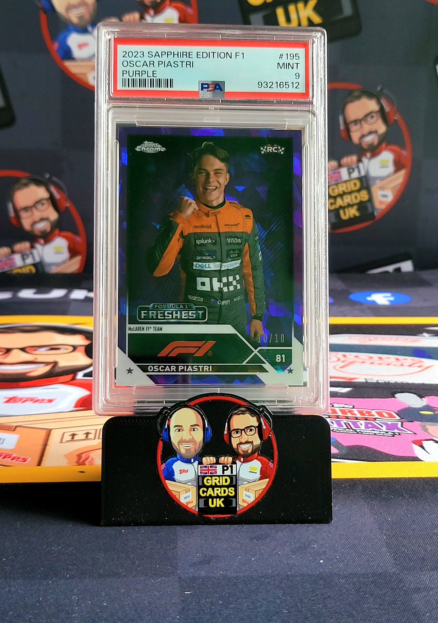 Oscar Piastri RC Rookie Freshest 10/10 Purple  - PSA 9 #195 - 2023 Sapphire Topps F1 - Graded Slab Cert: 93216512