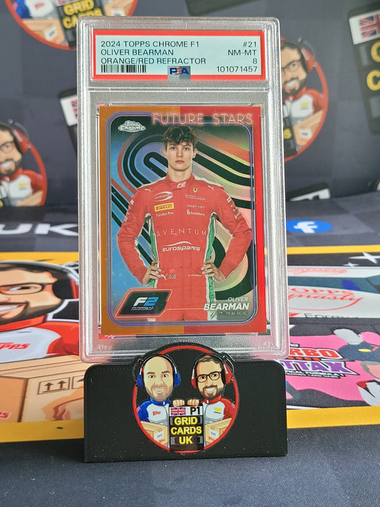 Oliver Bearman  Orange/Red  - PSA 8 #21 - 2024 Topps Chrome F1 - Graded Slab Cert: 101071457