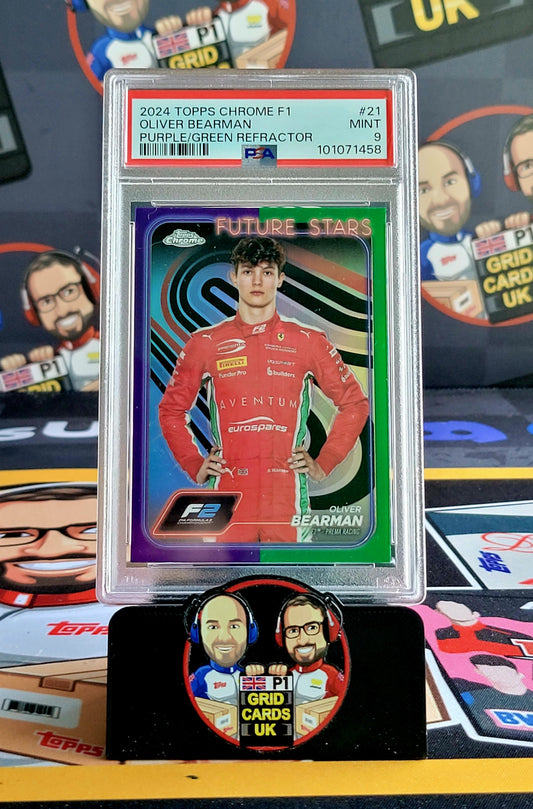 Oliver Bearman  Purple/Green  - PSA 9 #21 - 2024 Topps Chrome F1 - Graded Slab Cert: 101071458