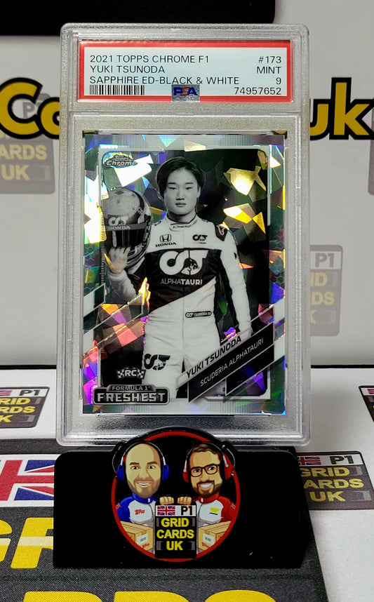 Yuki Tsunoda 07/15 Black and White - PSA 9 #173/Sapphire - Topps Chrome F1 2021 - Graded Slab Cert: 74957652