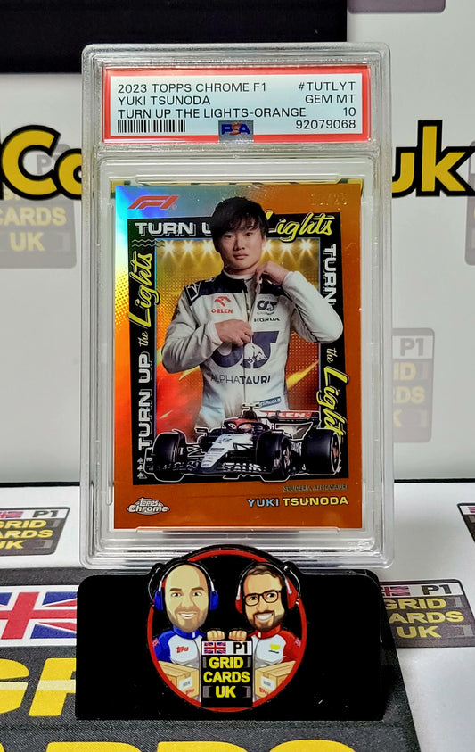 Yuki Tsunoda 10/25 Orange  - PSA 10 Turn up the Lights - Topps Chrome F1 2023 - Graded Slab Cert: 92079068