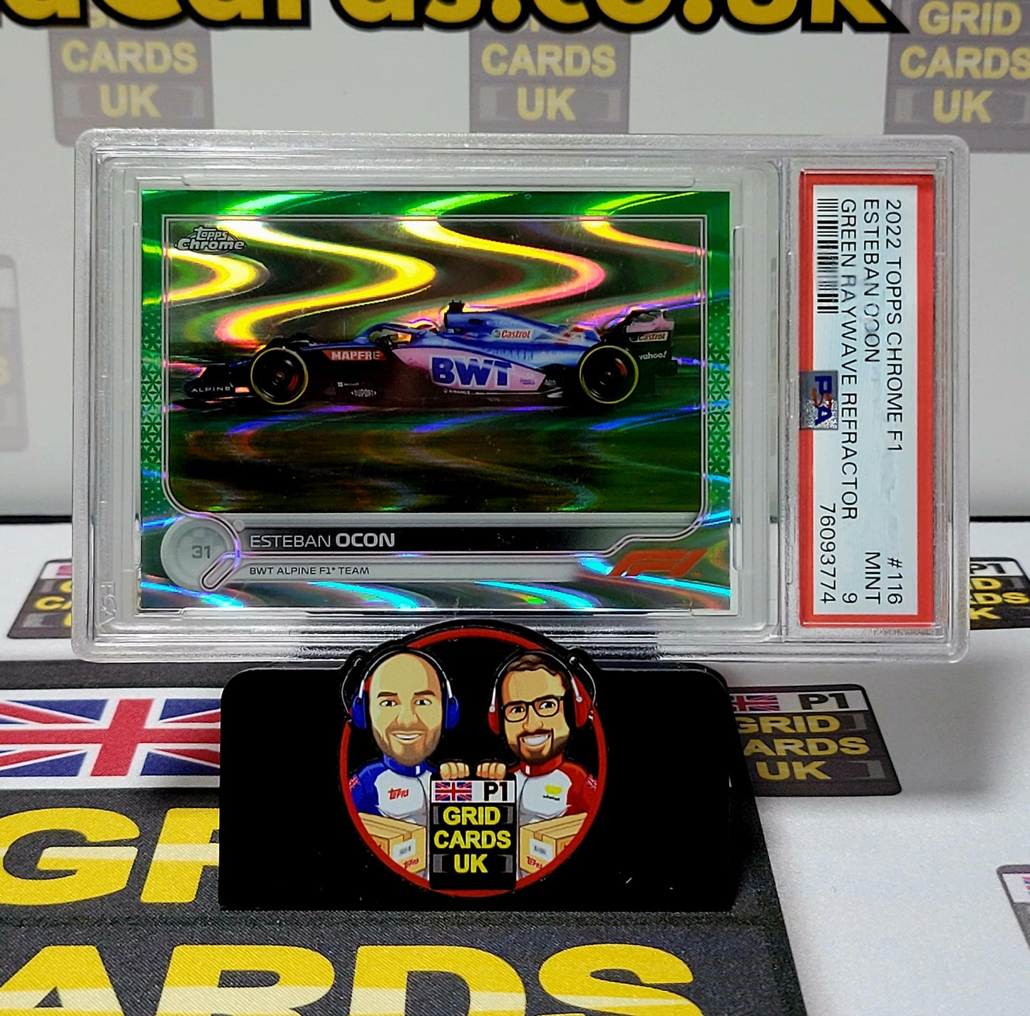 Esteban Ocon 62/99 Green Raywave Refractor - PSA 9 #116 - Topps Chrome F1 2022 - Graded Slab Cert: 76093774