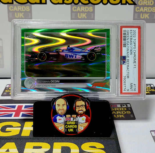 Esteban Ocon 62/99 Green Raywave Refractor - PSA 9 #116 - Topps Chrome F1 2022 - Graded Slab Cert: 76093774