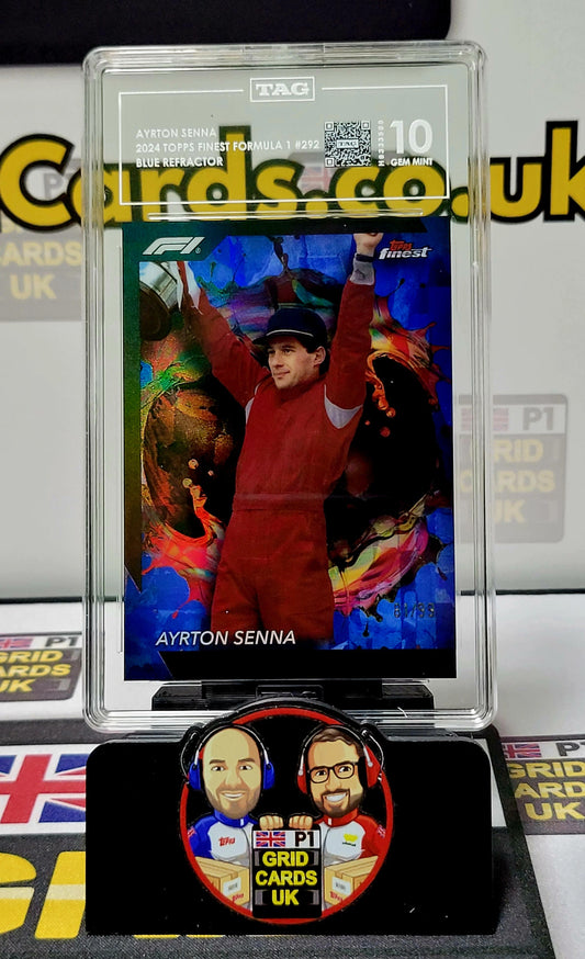 Ayrton Senna  81/99 Blue Refractor - TAG 10 #292/Rare - Topps Finest F1 2024 - Graded Slab Cert: H6333589