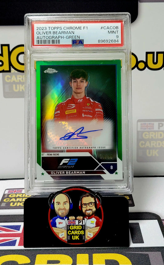 Oliver Bearman 19/99 Green  - PSA 9 Auto - Topps Chrome F1 2023 - Graded Slab Cert: 89692684