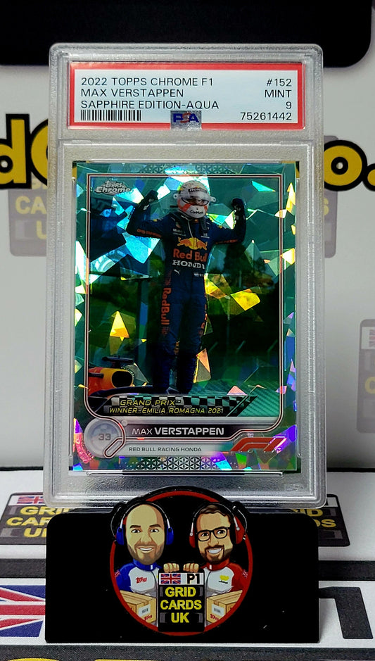 Max Verstappen 73/99 Sapphire Edition Aqua - PSA 9 #152/Aqua - Topps Chrome F1 2022 - Graded Slab Cert: 75261442