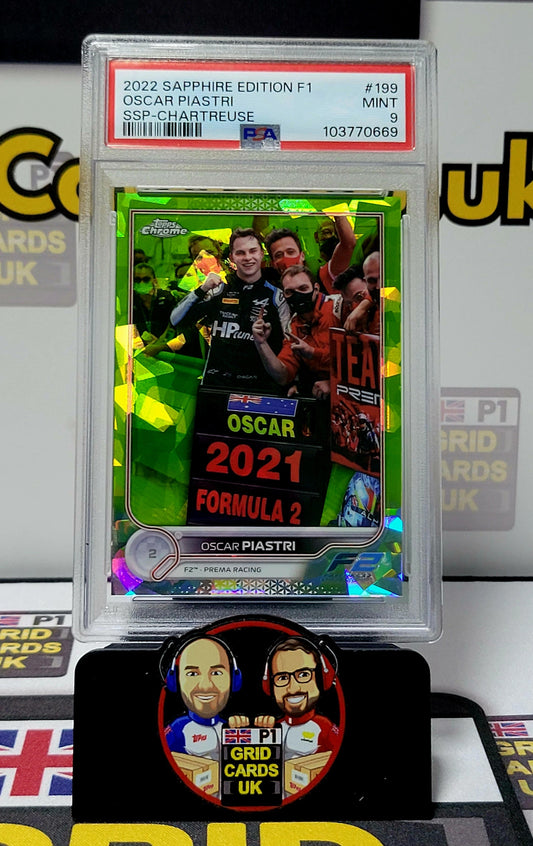 Oscar Piastri IV Image Variation 026/199 Sapphire  - PSA 9 #199/SSP Chartreuse - Topps Sapphire Edition F1 2022 - Graded Slab Cert: 103770669