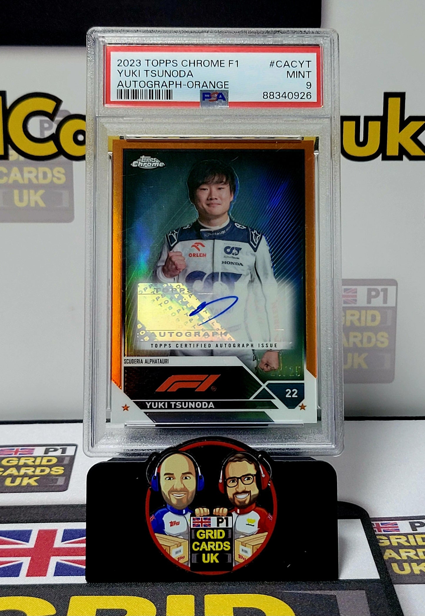 Yuki Tsunoda 23/25 Orange  - PSA 9 Auto - Topps Chrome F1 2023 - Graded Slab Cert: 88340926