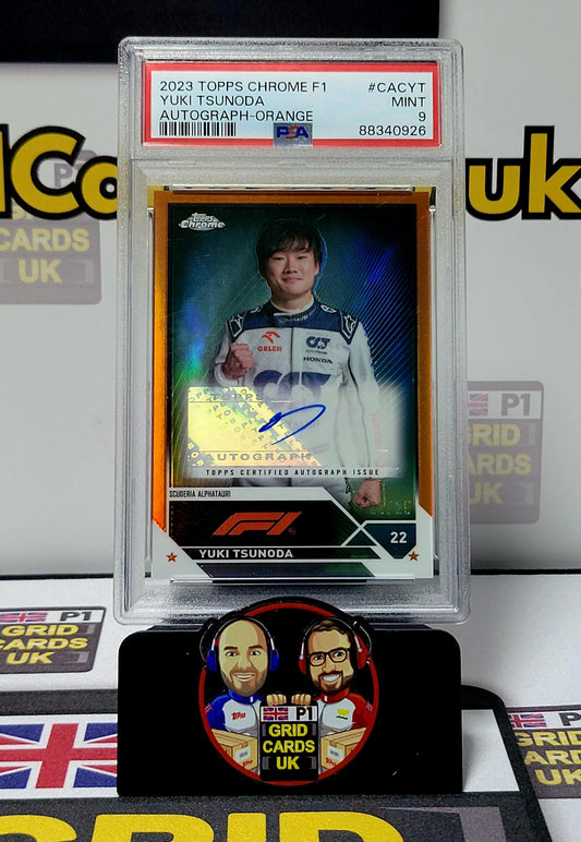 Yuki Tsunoda 23/25 Orange  - PSA 9 Auto - Topps Chrome F1 2023 - Graded Slab Cert: 88340926