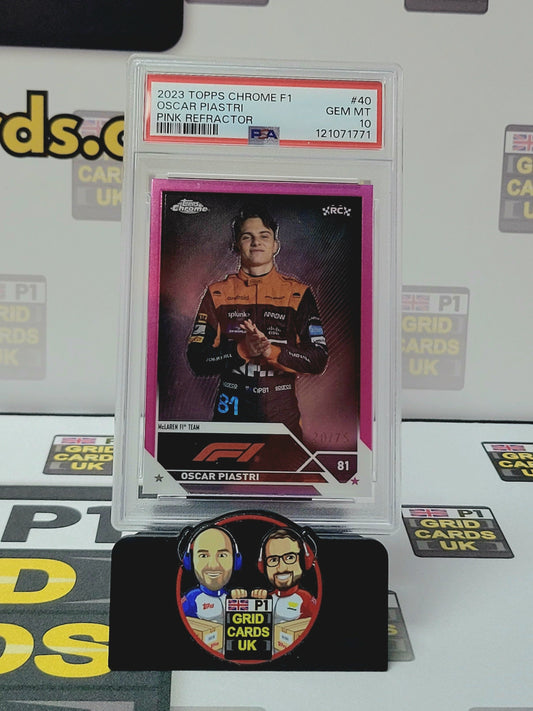 Oscar Piastri 20/75 Pink – PSA 10 #40 – Topps F1 Chrome 2023 – Graded Card Cert 121071771