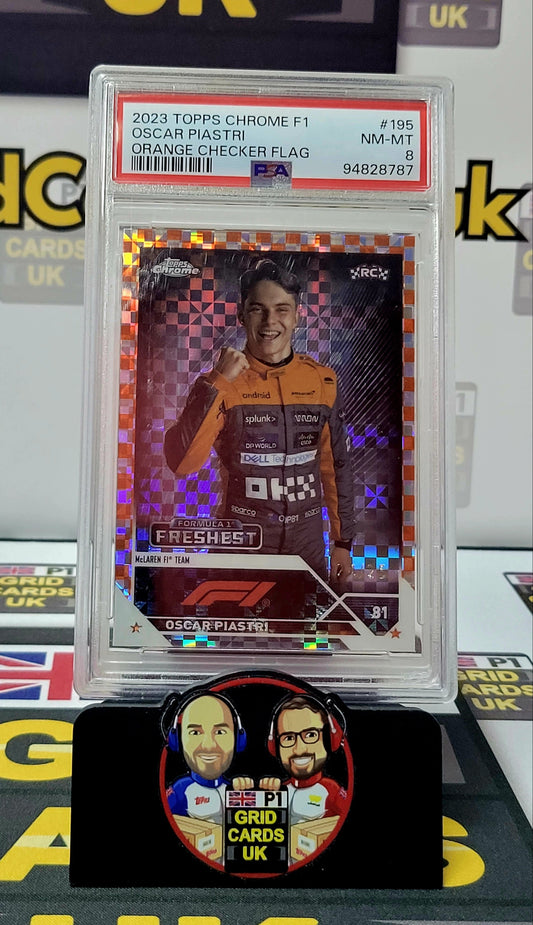 Oscar Piastri 24/25 Orange Checker Flag – PSA 8 #195 – Topps F1 Chrome 2023 – Graded Card Cert 94828787