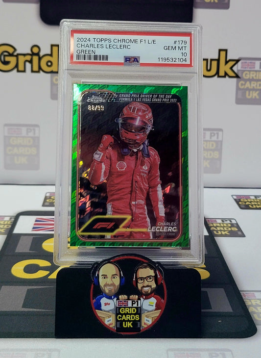 Charles Leclerc 88/99 Green – PSA 10 #179 – Topps F1 Logo Fractor 2024 – Graded Card Cert 119532104