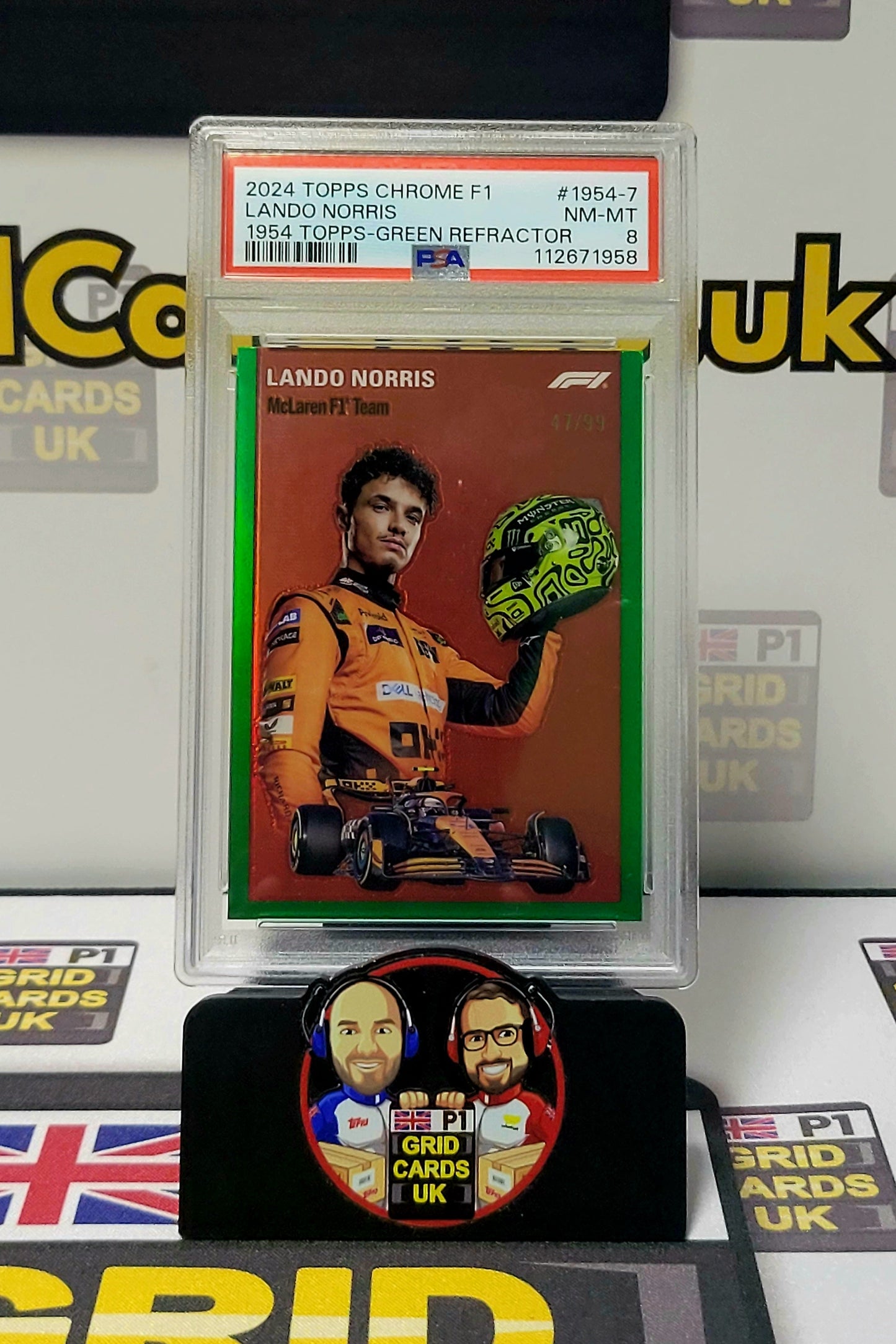 Lando Norris Green 47/99 - Topps Chrome F1 2024 - PSA 8